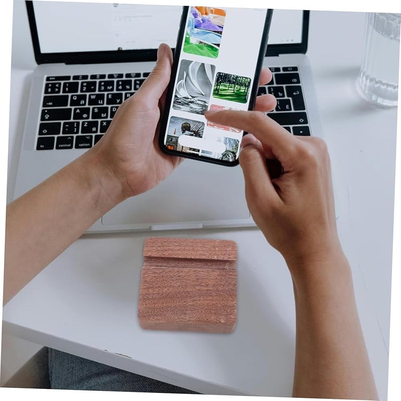 Wooden Phone Stand Dual Slot Holder For All Smartphones Tablets Desk Portable - Image 3